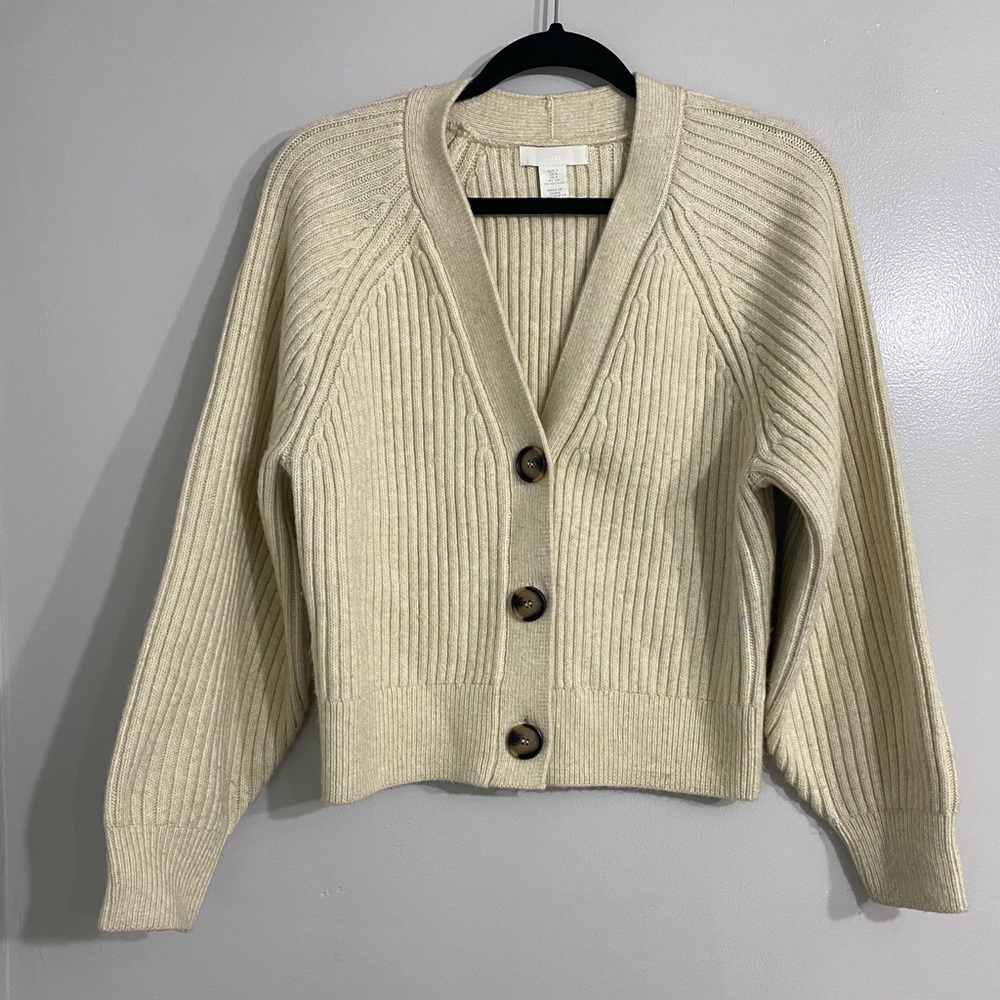 H&M, Women's knit cardigan, long sleeves, Size S Beige